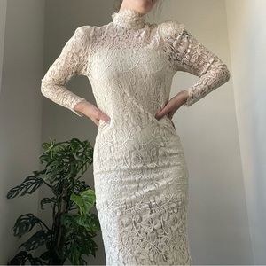 Vintage Jessica McClintock lace illusion neckline wedding dress